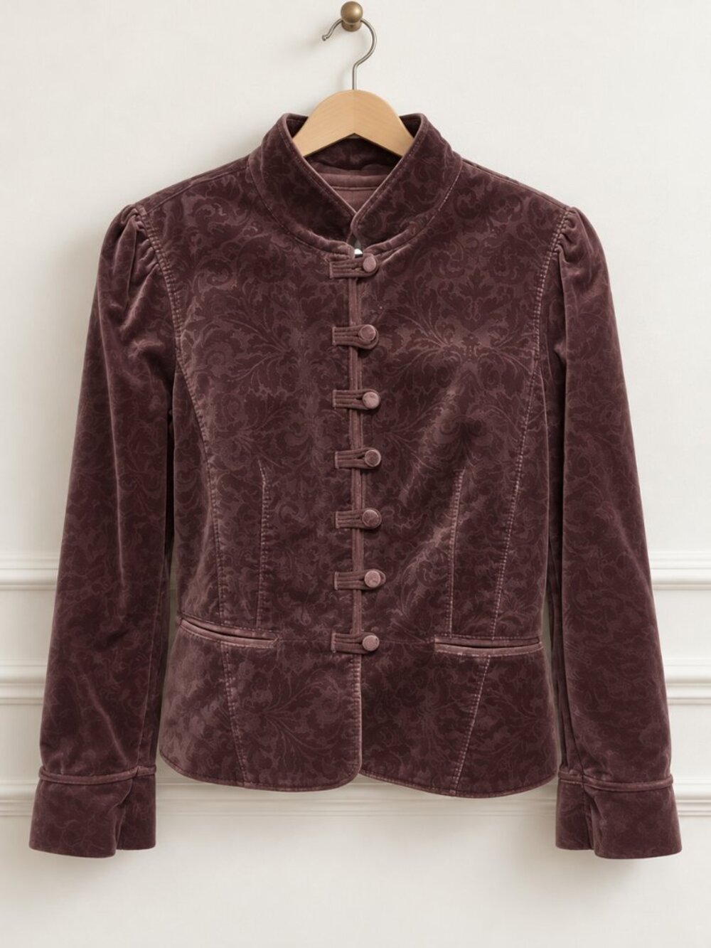 Ann Taylor LOFT Plum Floral Velvet Whimsigoth Blazer Size 14